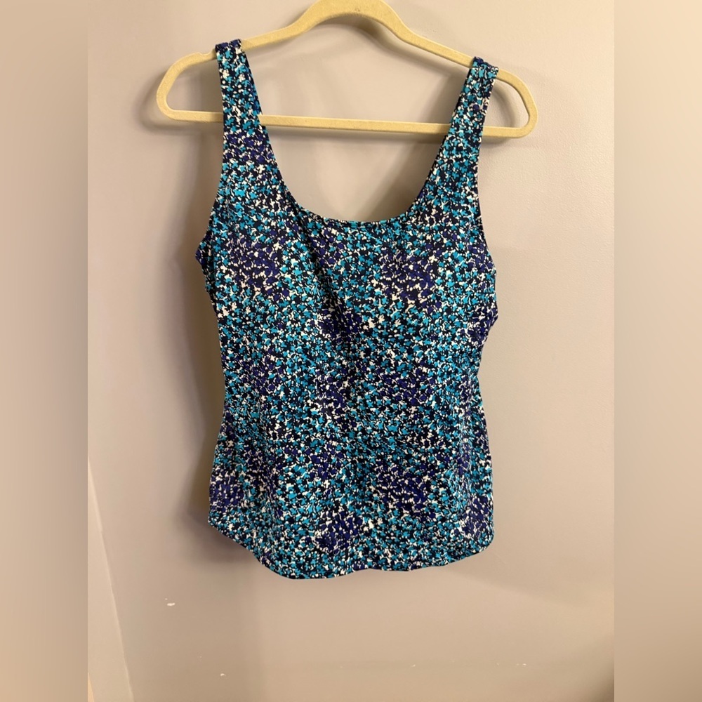 L.L.Bean Tankini Swim Top – Size 16 Regular – Blue Mosaic Print